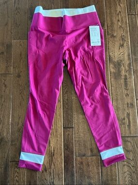 Athleta Bright Magenta Leggings with White Waist and Ankle Bands
